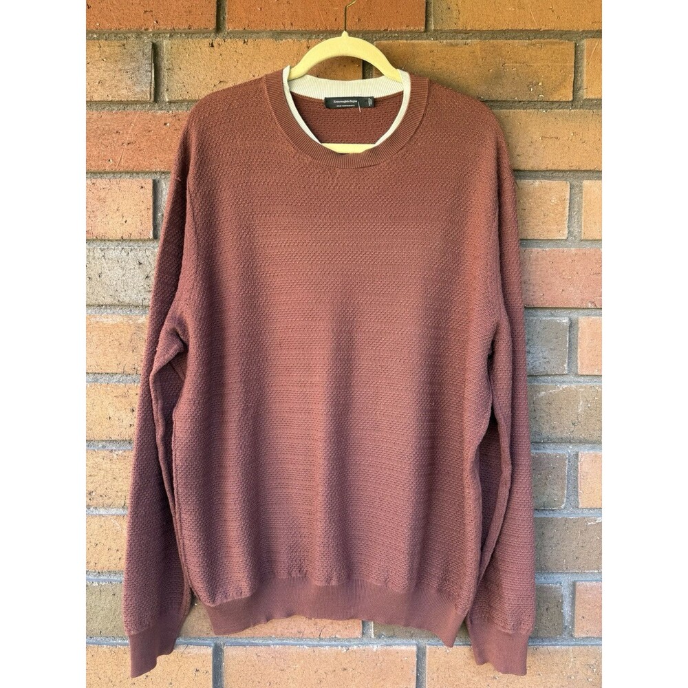 Ermenegildo Zegna High Performance Burnt Orange Stepped Knit Sweater‎ 58